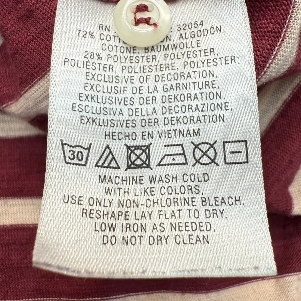 Anthropologie Mavis & Co Striped Ruffle Henley Top Sm Burgundy Shirt Cute Casual - Picture 10 of 13